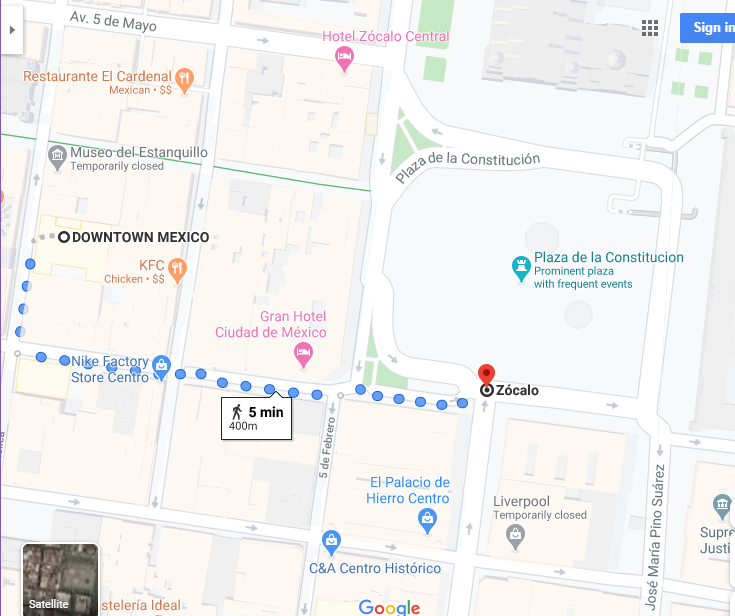 Directions from lodging to Zocalo
