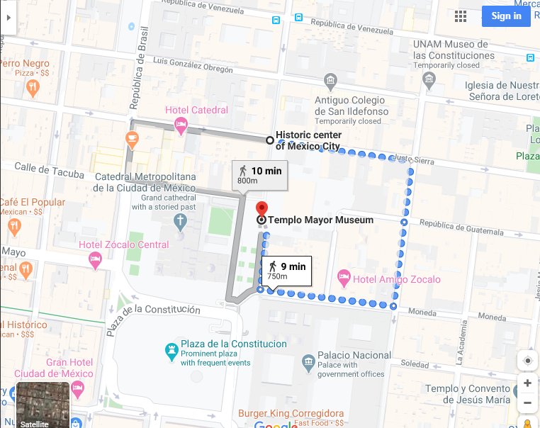 Directions from lodging to Templo Mayor Museum