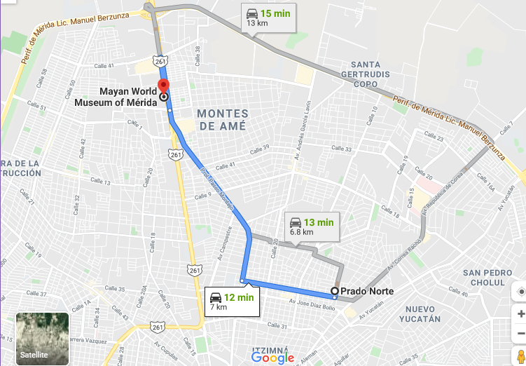 Directions from lodging to Mayan world Museum of Merida