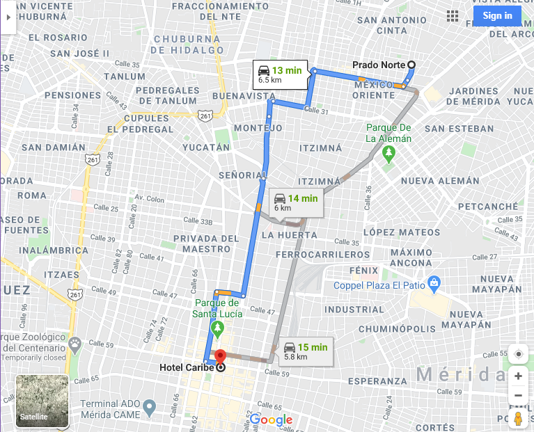 Directions from lodging to Merida Market tour and Cooking class starting location