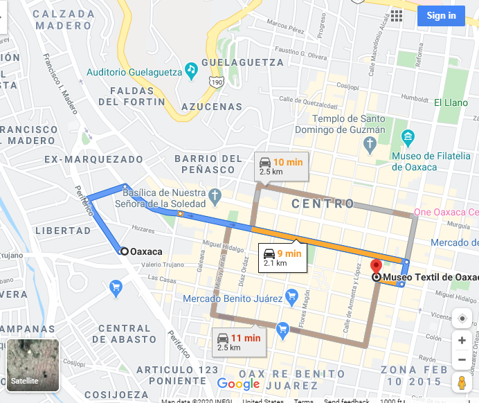 Directions from lodging to Museo Textil de Oaxaca