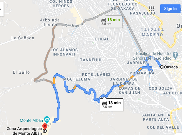 Directions from lodging to Zona Arqueologica de Monte Alban
