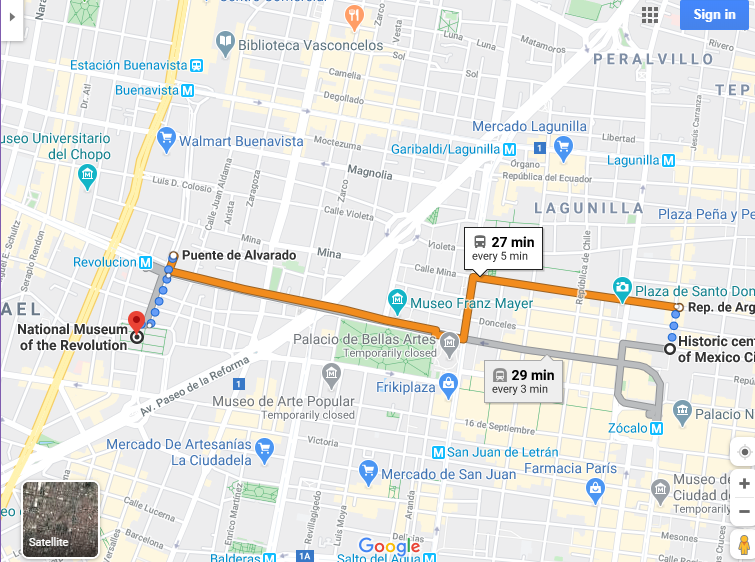 Directions from lodging to National Museum of the Revolution