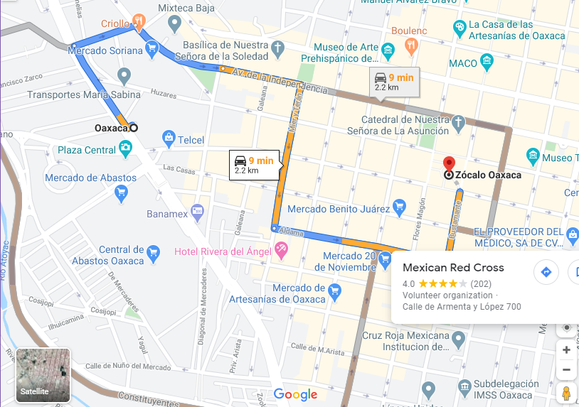 Directions from lodging to Zocalo Oaxaca